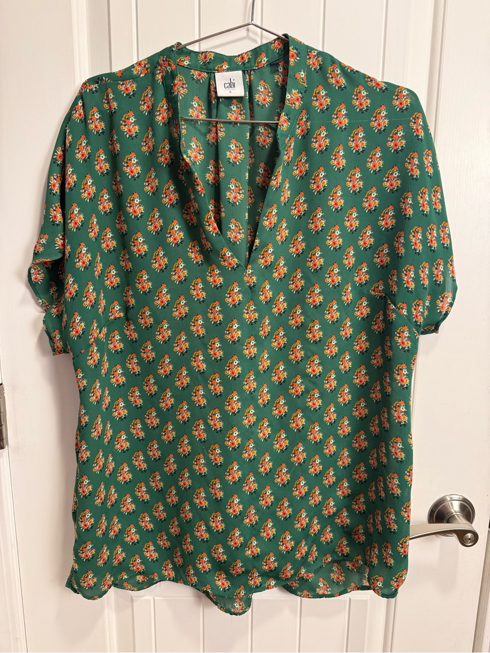 CAbi Floral Green Blouse Womens Sz. Large